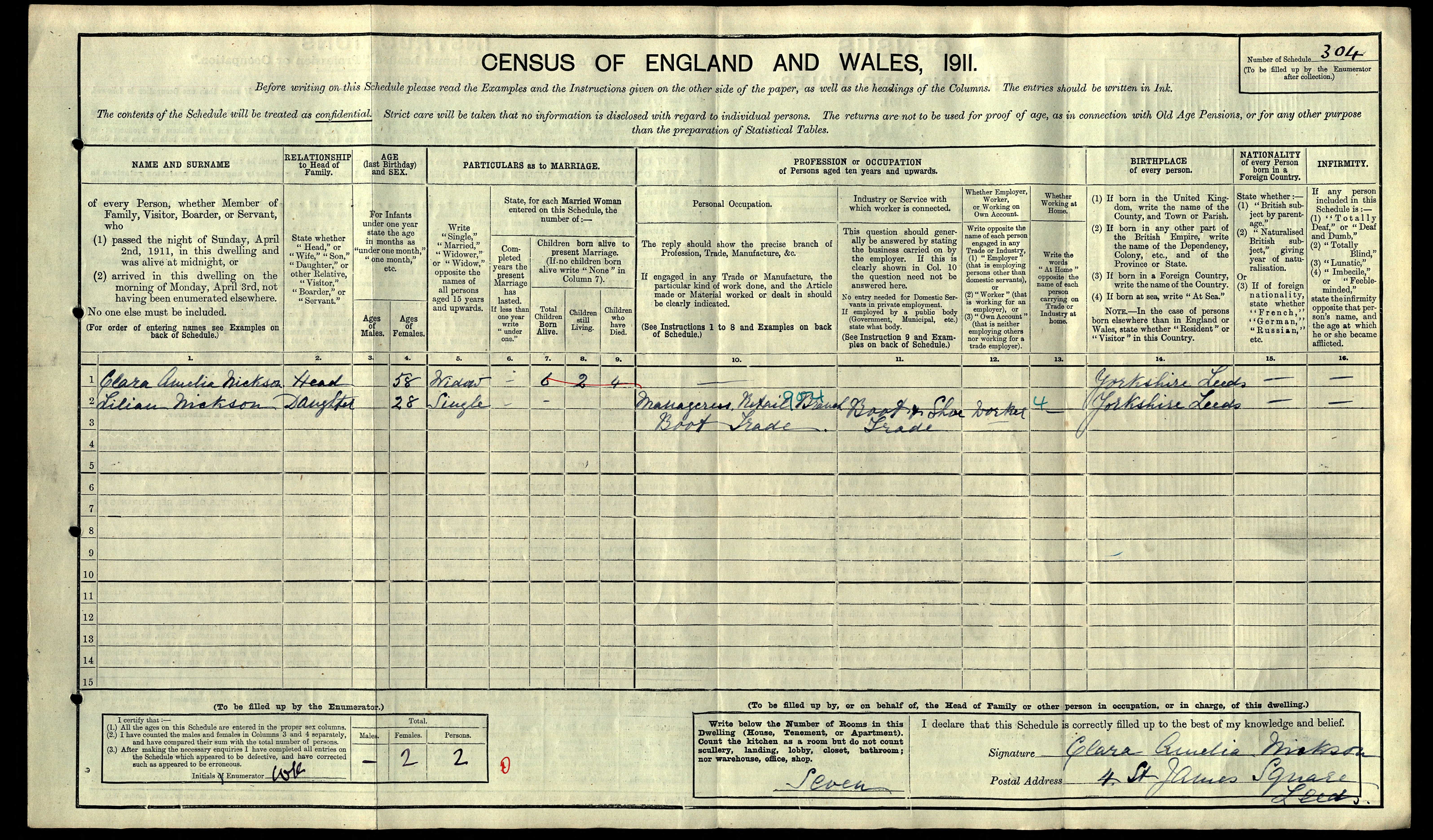 Lilian Nickson 1911 census